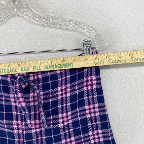BONSOIR Pajama Set Womens M Flannel Brushed Cotton Plaid Shirt Pants Purple - Picture 12 of 14